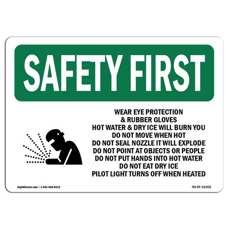 Signmission OSHA Sign, Wear Eye Protection And Rubber W/ Symbol, 24in X 18in Aluminum, 24" W, 18" H, Landscape OS-SF-A-1824-L-11002